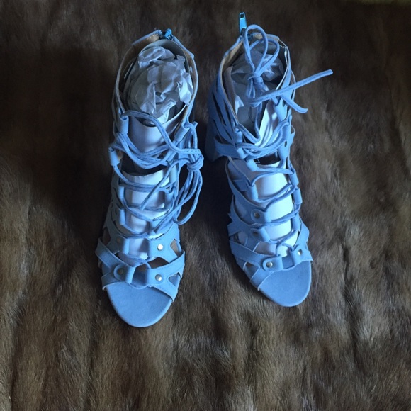 Light blue suede lace up gladiator heel - Picture 1 of 3